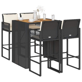 Set bar jardín con cojines 5 pzas ratán sintético acacia negro