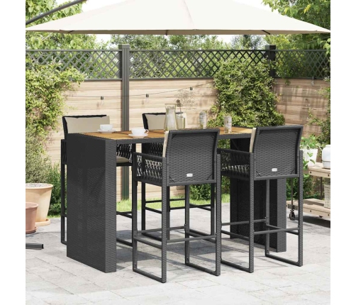 Set bar jardín con cojines 5 pzas ratán sintético acacia negro