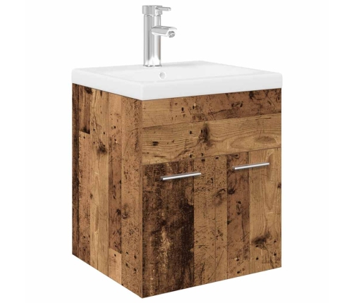 Mueble fregadero con lavabo y grifo empotrados madera vieja