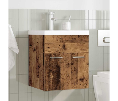 Mueble fregadero con lavabo y grifo empotrados madera vieja