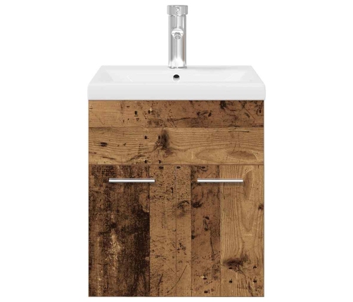 Mueble fregadero con lavabo y grifo empotrados madera vieja