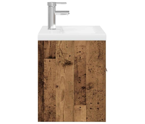 Mueble fregadero con lavabo y grifo empotrados madera vieja