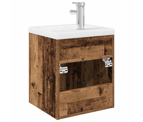 Mueble fregadero con lavabo y grifo empotrados madera vieja