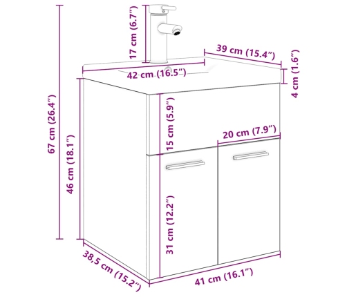 Mueble fregadero con lavabo y grifo empotrados madera vieja