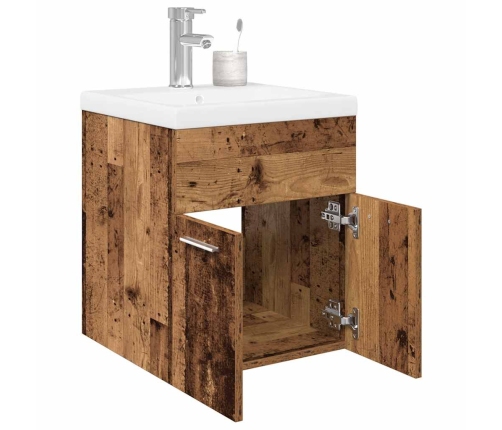 Mueble fregadero con lavabo y grifo empotrados madera vieja