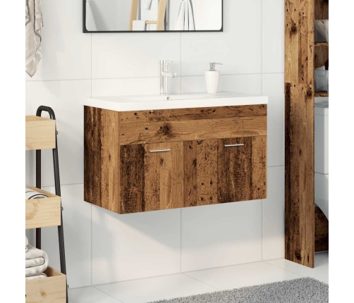 Mueble lavabo con lavabo integrado y grifo madera vieja