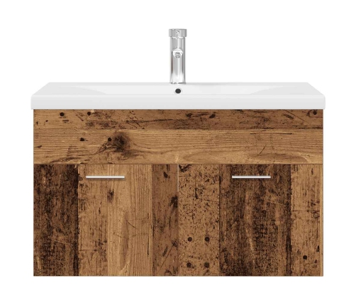 Mueble lavabo con lavabo integrado y grifo madera vieja