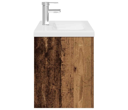 Mueble lavabo con lavabo integrado y grifo madera vieja