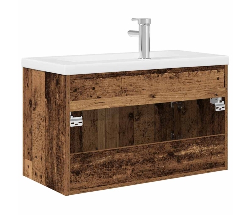 Mueble lavabo con lavabo integrado y grifo madera vieja