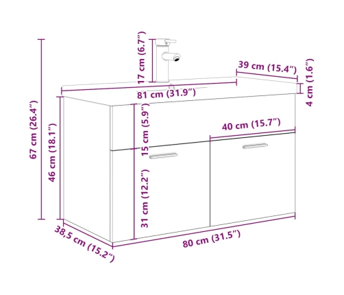 Mueble lavabo con lavabo integrado y grifo madera vieja