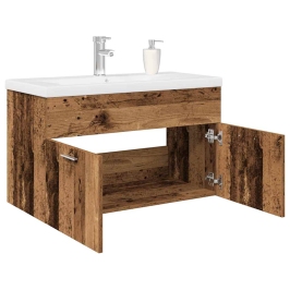 Mueble lavabo con lavabo integrado y grifo madera vieja