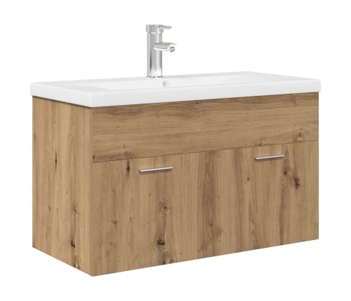 Mueble para lavabo con lavabo integrado y grifo roble artesanal