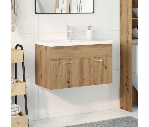 Mueble para lavabo con lavabo integrado y grifo roble artesanal