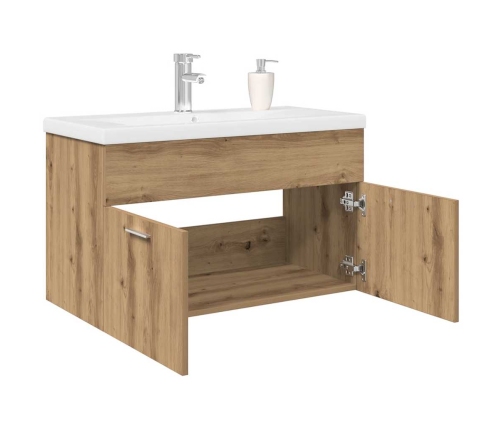 Mueble para lavabo con lavabo integrado y grifo roble artesanal