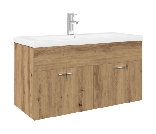 Mueble para lavabo con lavabo empotrado artesanal de roble