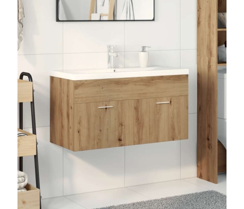 Mueble para lavabo con lavabo empotrado artesanal de roble