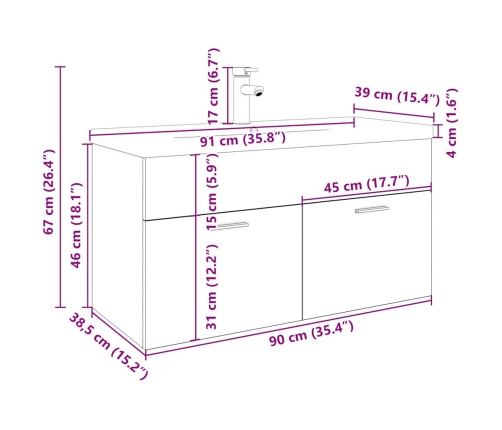 Mueble para lavabo con lavabo empotrado artesanal de roble