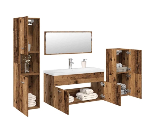 Juego de muebles de baño 5 piezas madera ingeniería envejecida