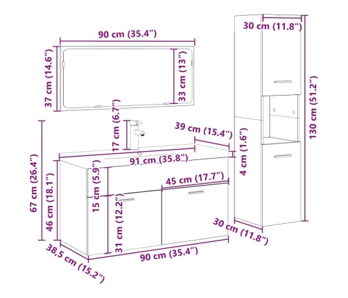 Juego de muebles de baño 4 piezas madera ingeniería envejecida