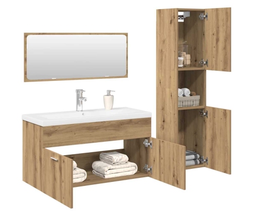 Juego de muebles baño 4 piezas madera ingeniería roble artisan