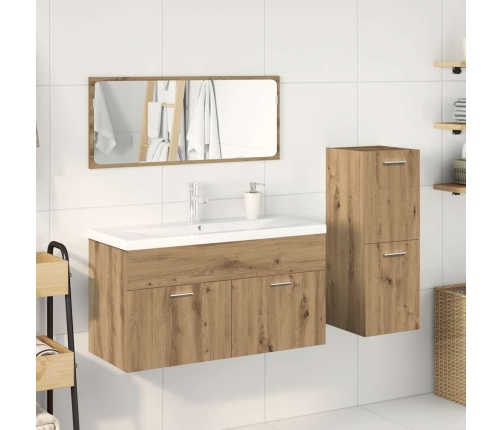 Juego de muebles baño 4 piezas madera ingeniería roble artisan