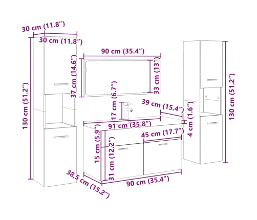 Juego de muebles de baño 5 piezas madera ingeniería envejecida