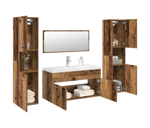 Juego de muebles de baño 5 piezas madera ingeniería envejecida