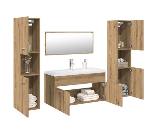 Juego de muebles baño 5 piezas madera ingeniería roble artisan