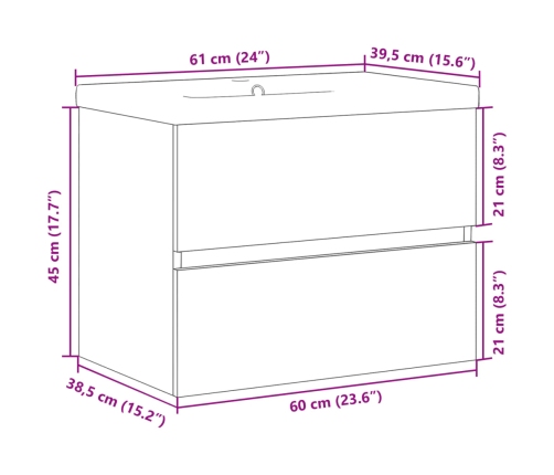 Mueble con lavabo integrado madera envejecida 61x39,5x49 cm