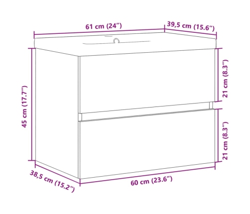 Mueble con lavabo integrado roble artesanal 61x39,5x49 cm