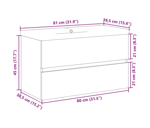 Mueble con lavabo integrado madera envejecida 81x39,5x49 cm