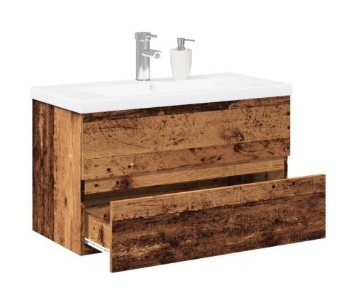 Mueble con lavabo integrado madera envejecida 81x39,5x49 cm