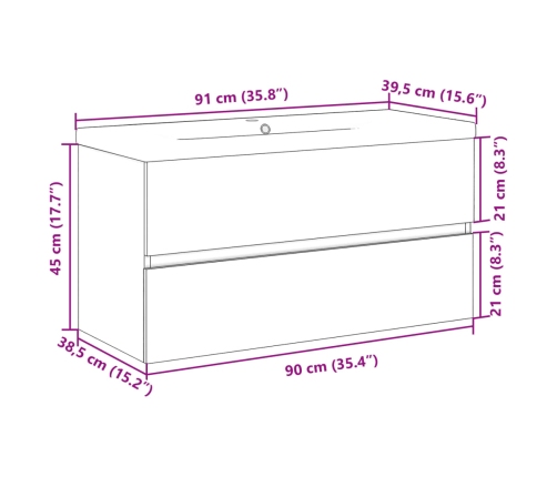 Mueble con lavabo integrado madera envejecida 91x39,5x49 cm