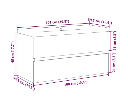 Mueble con lavabo integrado roble artesanal 101x39,5x49 cm