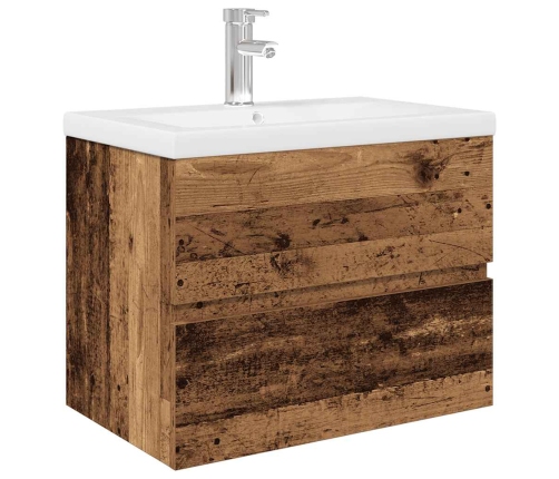 Mueble lavabo con lavabo integrado y grifo madera vieja