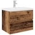 Mueble lavabo con lavabo integrado y grifo madera vieja