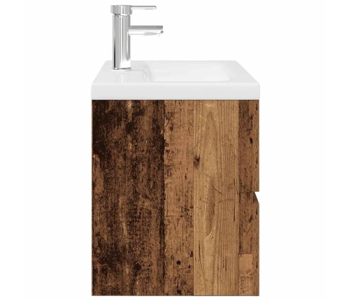 Mueble lavabo con lavabo integrado y grifo madera vieja