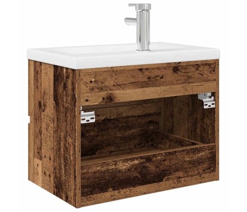 Mueble lavabo con lavabo integrado y grifo madera vieja