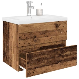 Mueble lavabo con lavabo integrado y grifo madera vieja