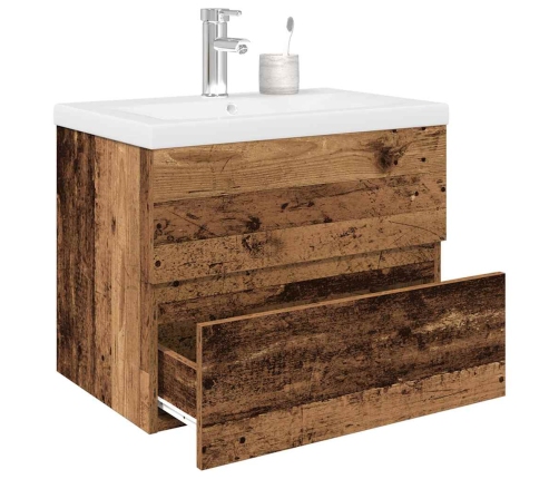 Mueble lavabo con lavabo integrado y grifo madera vieja