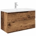 Mueble lavabo con lavabo integrado y grifo madera vieja