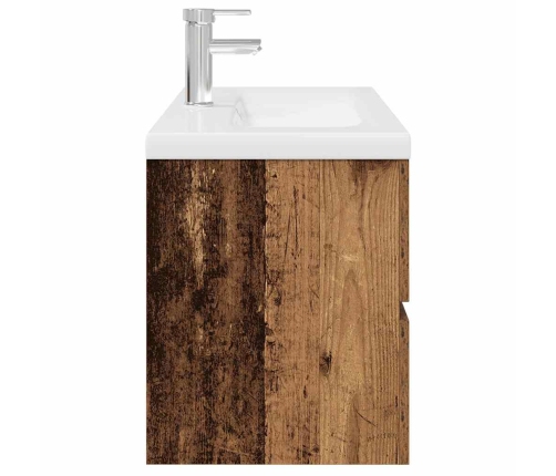 Mueble lavabo con lavabo integrado y grifo madera vieja