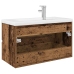 Mueble lavabo con lavabo integrado y grifo madera vieja