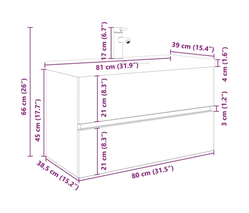 Mueble lavabo con lavabo integrado y grifo madera vieja