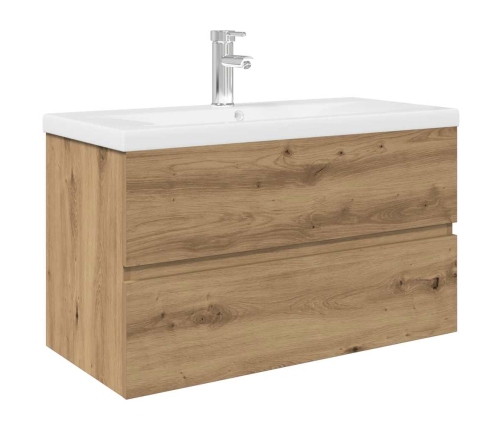 Mueble para lavabo con lavabo integrado y grifo roble artesanal