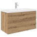 Mueble para lavabo con lavabo integrado y grifo roble artesanal