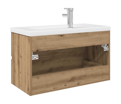 Mueble para lavabo con lavabo integrado y grifo roble artesanal