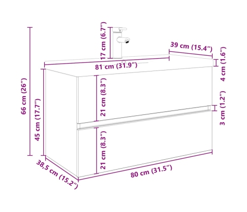 Mueble para lavabo con lavabo integrado y grifo roble artesanal