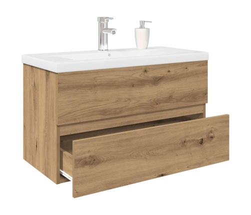 Mueble para lavabo con lavabo integrado y grifo roble artesanal