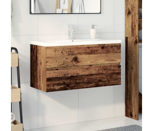 Mueble lavabo con lavabo integrado y grifo madera vieja